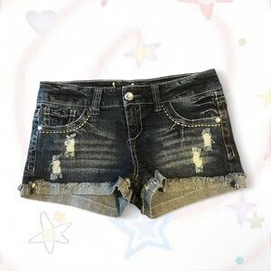 Wallflower Dark Denim Distressed Jean Shorts
